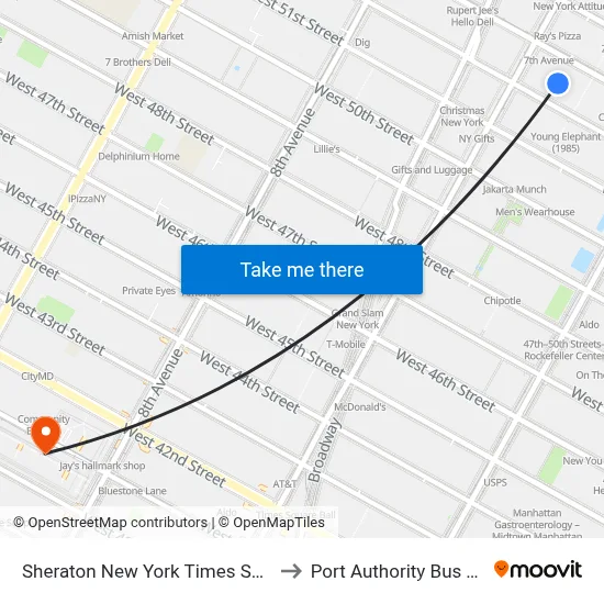 Sheraton New York Times Square Hotel to Port Authority Bus Terminal map