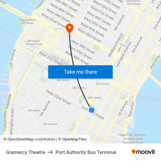 Gramercy Theatre to Port Authority Bus Terminal map