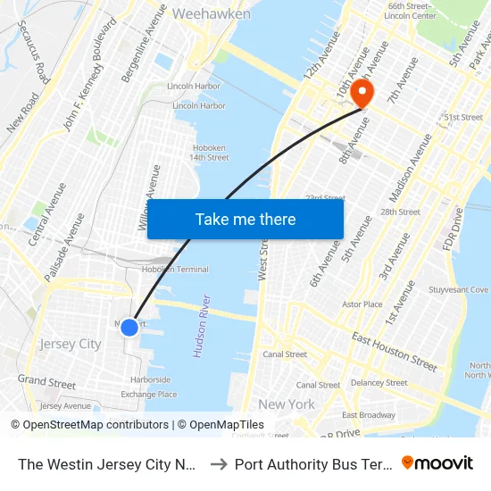 The Westin Jersey City Newport to Port Authority Bus Terminal map