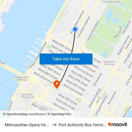 Metropolitan Opera House to Port Authority Bus Terminal map