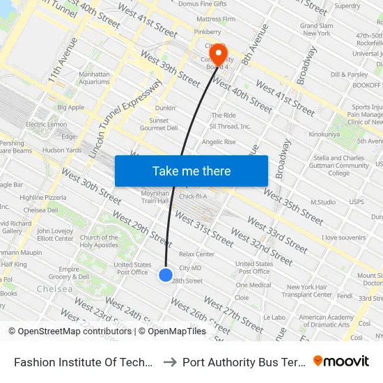 Fashion Institute Of Technology to Port Authority Bus Terminal map