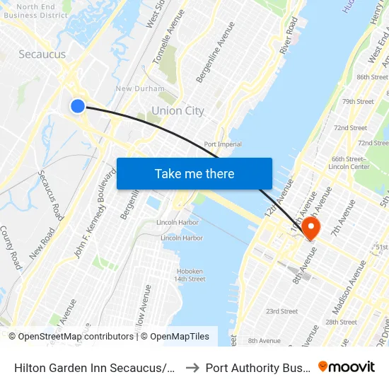 Hilton Garden Inn Secaucus/Meadowlands to Port Authority Bus Terminal map