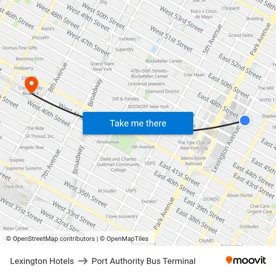 Lexington Hotels to Port Authority Bus Terminal map