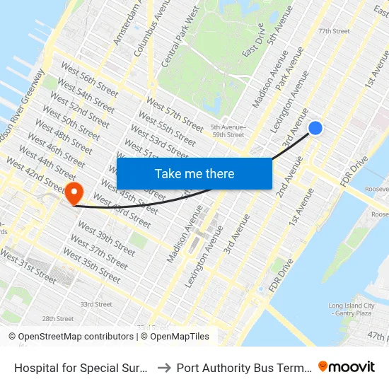 Hospital for Special Surgery to Port Authority Bus Terminal map