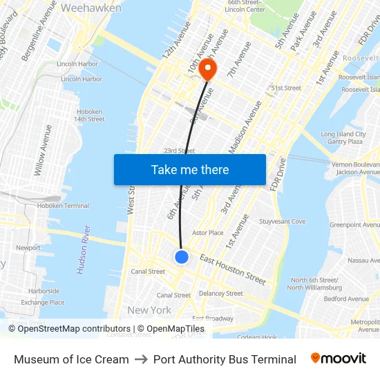 Museum of Ice Cream to Port Authority Bus Terminal map
