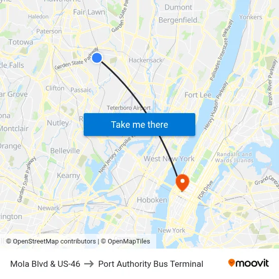 Mola Blvd & US-46 to Port Authority Bus Terminal map