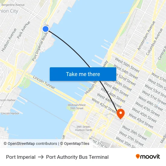 Port Imperial to Port Authority Bus Terminal map