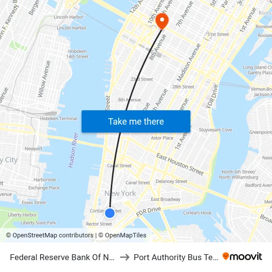Federal Reserve Bank Of New York to Port Authority Bus Terminal map