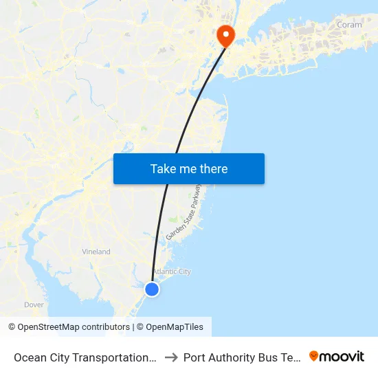 Ocean City Transportation Center to Port Authority Bus Terminal map
