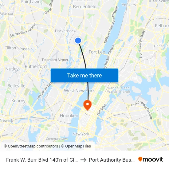 Frank W. Burr Blvd 140'n of Glenwood Ave. to Port Authority Bus Terminal map