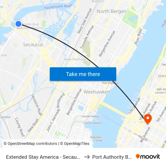 Extended Stay America - Secaucus - Meadowlands to Port Authority Bus Terminal map