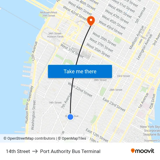 14th Street to Port Authority Bus Terminal map