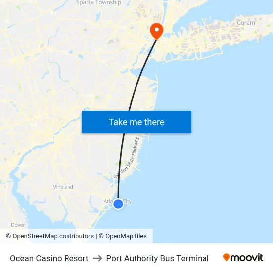 Ocean Casino Resort to Port Authority Bus Terminal map