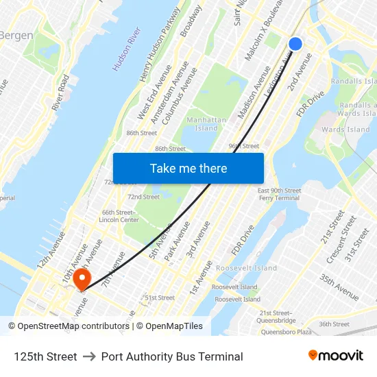 125th Street to Port Authority Bus Terminal map
