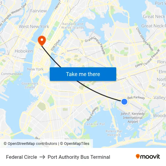 Federal Circle to Port Authority Bus Terminal map