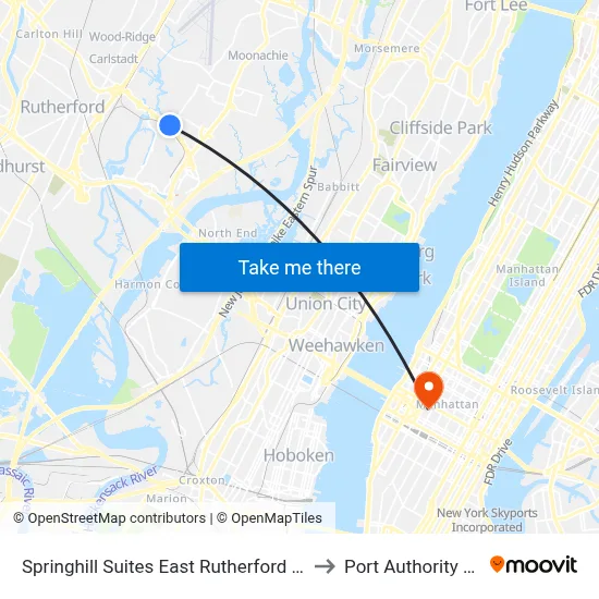 Springhill Suites East Rutherford Meadowlands/Carlstadt to Port Authority Bus Terminal map