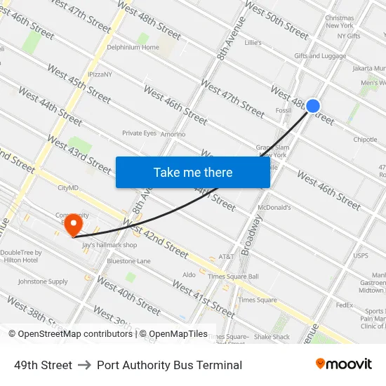 49th Street to Port Authority Bus Terminal map