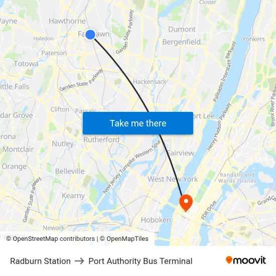 Radburn Station to Port Authority Bus Terminal map