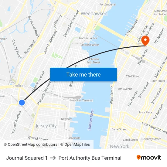 Journal Squared 1 to Port Authority Bus Terminal map