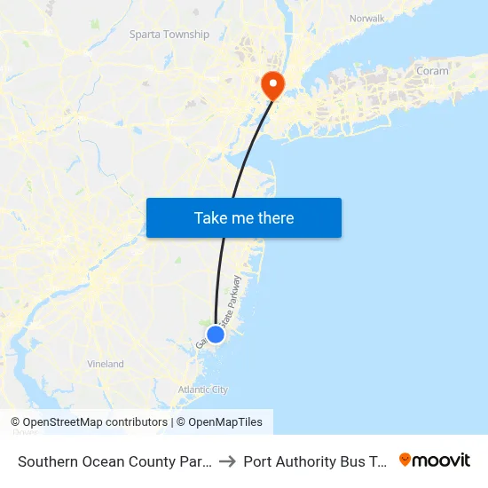 Southern Ocean County Park-N-Ride to Port Authority Bus Terminal map