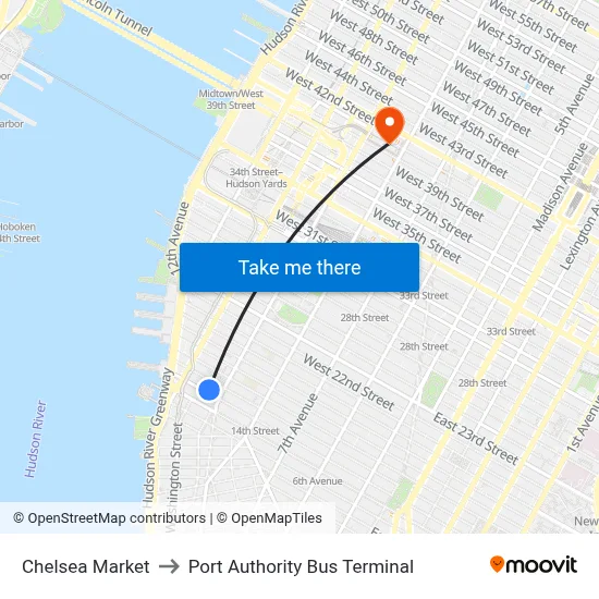 Chelsea Market to Port Authority Bus Terminal map