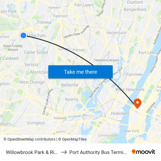 Willowbrook Park & Ride to Port Authority Bus Terminal map
