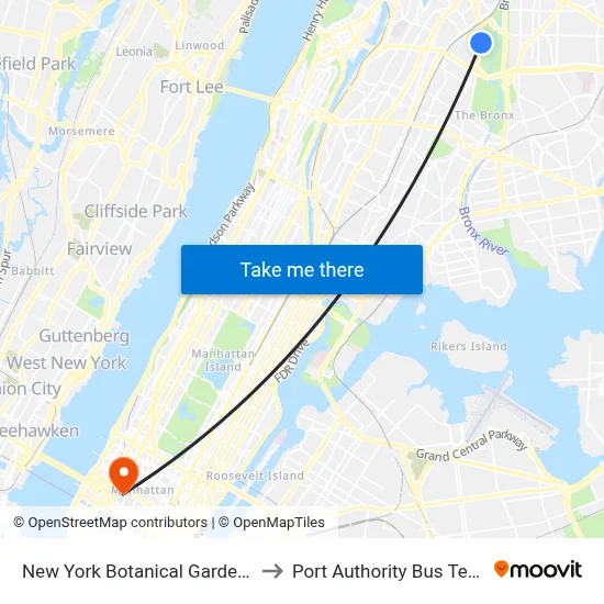 New York Botanical Garden Tram to Port Authority Bus Terminal map