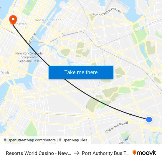 Resorts World Casino - New York City to Port Authority Bus Terminal map