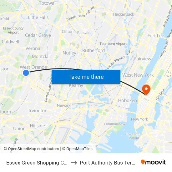 Essex Green Shopping Center to Port Authority Bus Terminal map