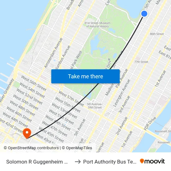 Solomon R Guggenheim Museum to Port Authority Bus Terminal map