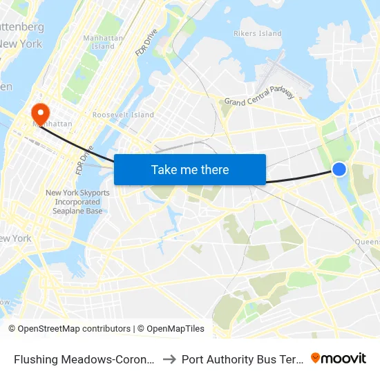 Flushing Meadows-Corona Park to Port Authority Bus Terminal map