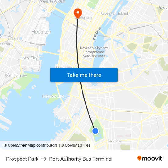 Prospect Park to Port Authority Bus Terminal map