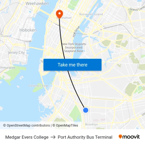 Medgar Evers College to Port Authority Bus Terminal map