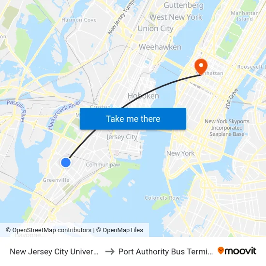 New Jersey City University to Port Authority Bus Terminal map