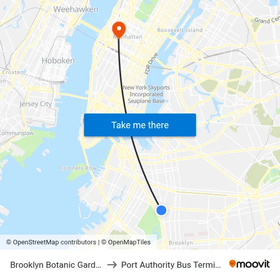 Brooklyn Botanic Garden to Port Authority Bus Terminal map