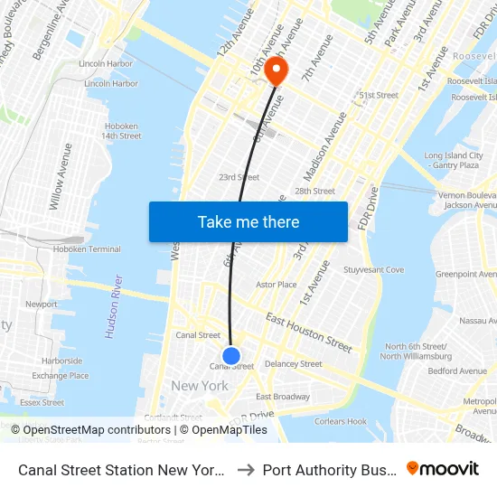 Canal Street Station New York City Subway to Port Authority Bus Terminal map