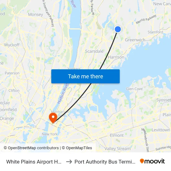 White Plains Airport HPN to Port Authority Bus Terminal map