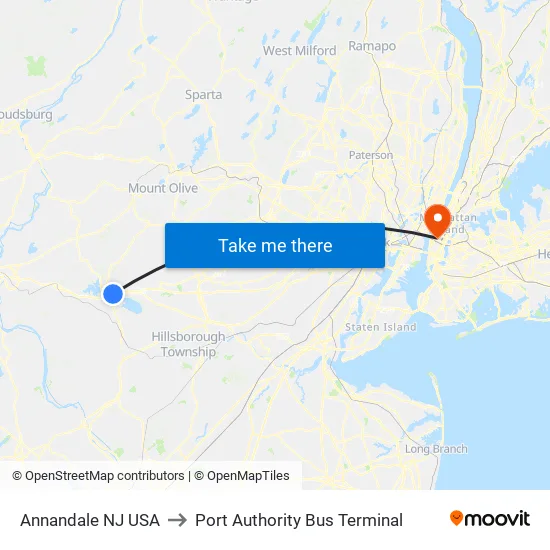 Annandale NJ USA to Port Authority Bus Terminal map