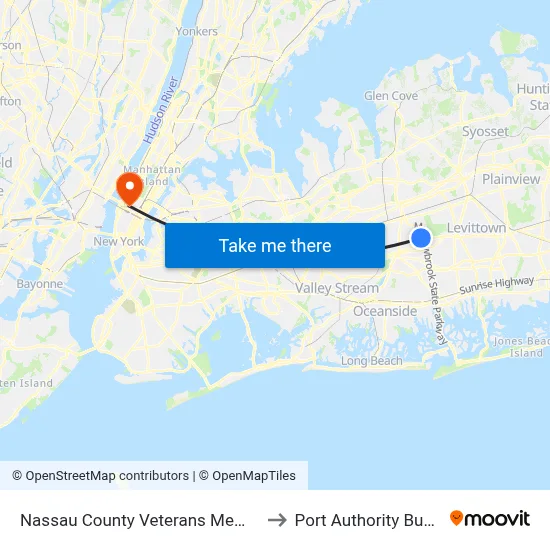Nassau County Veterans Memorial Coliseum to Port Authority Bus Terminal map