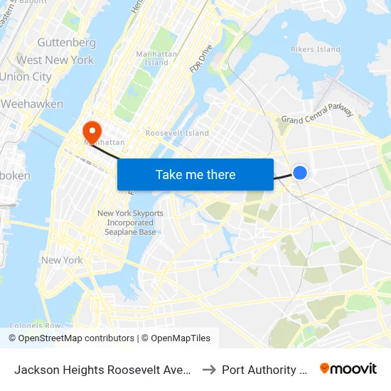 Jackson Heights Roosevelt Avenue 74th Street Station to Port Authority Bus Terminal map