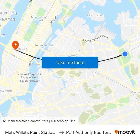 Mets Willets Point Station LIRR to Port Authority Bus Terminal map