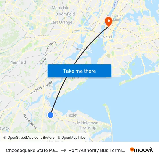Cheesequake State Park to Port Authority Bus Terminal map
