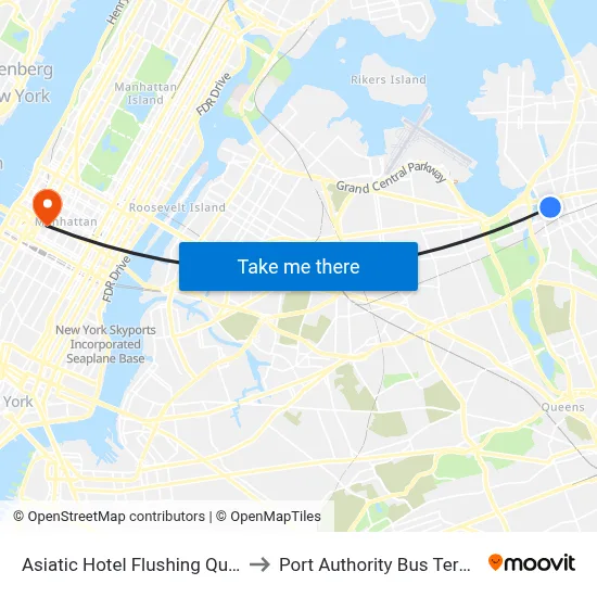 Asiatic Hotel Flushing Queens to Port Authority Bus Terminal map
