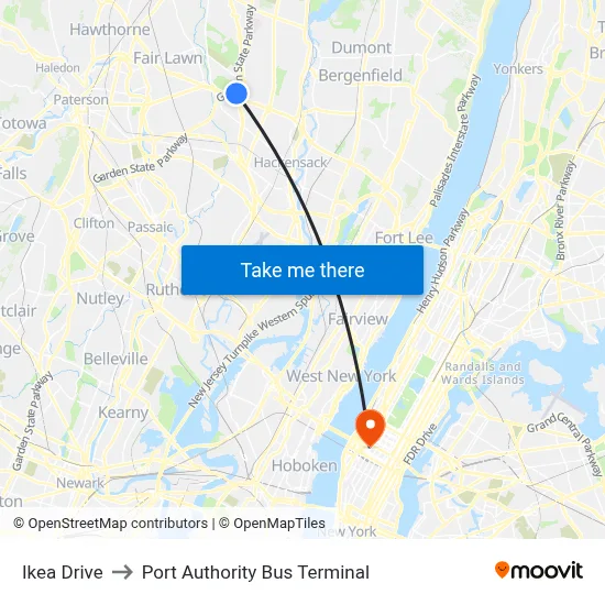 Ikea Drive to Port Authority Bus Terminal map
