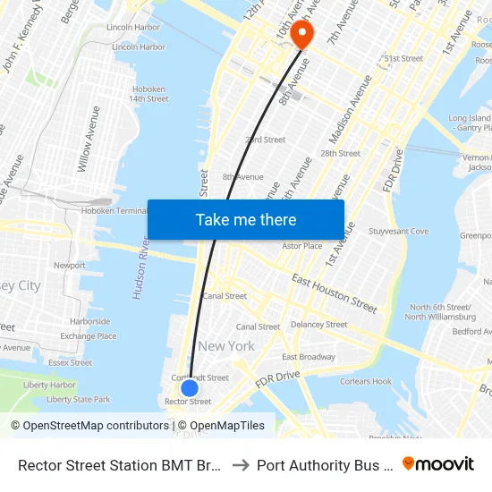Rector Street Station BMT Broadway Line to Port Authority Bus Terminal map