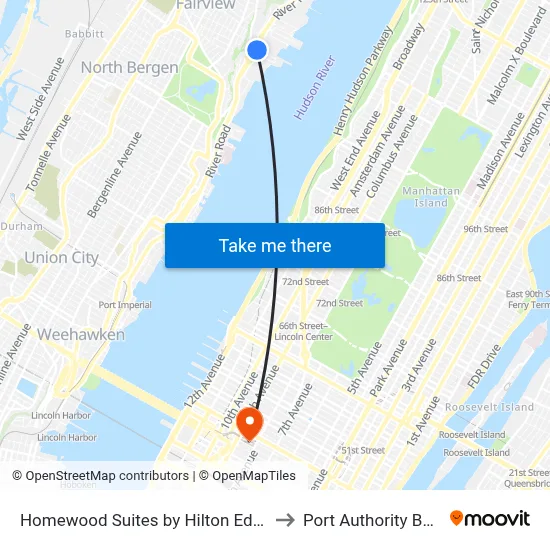 Homewood Suites by Hilton Edgewater NYC Area to Port Authority Bus Terminal map