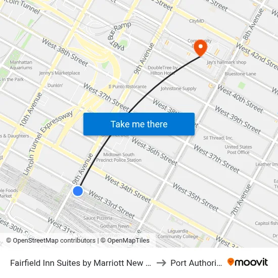 Fairfield Inn Suites by Marriott New York Midtown Manhattan Penn Station to Port Authority Bus Terminal map