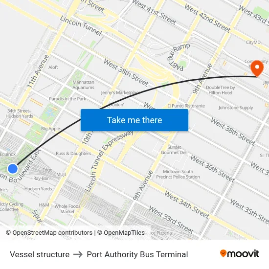 Vessel structure to Port Authority Bus Terminal map