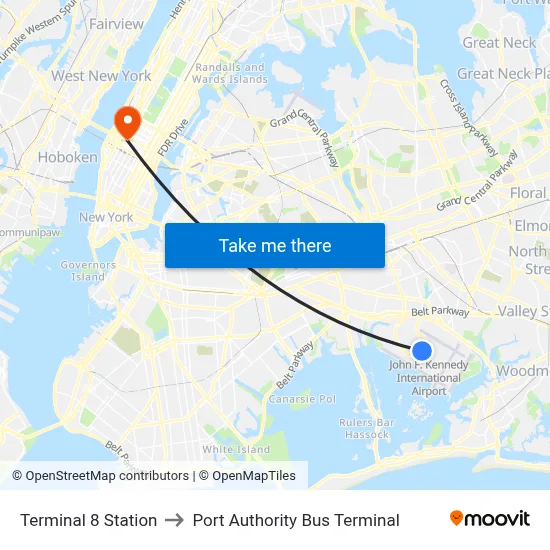 Terminal 8 Station to Port Authority Bus Terminal map