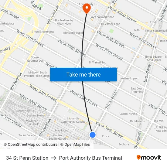 34 St Penn Station to Port Authority Bus Terminal map